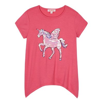 Girls' pink sequin unicorn embellished top